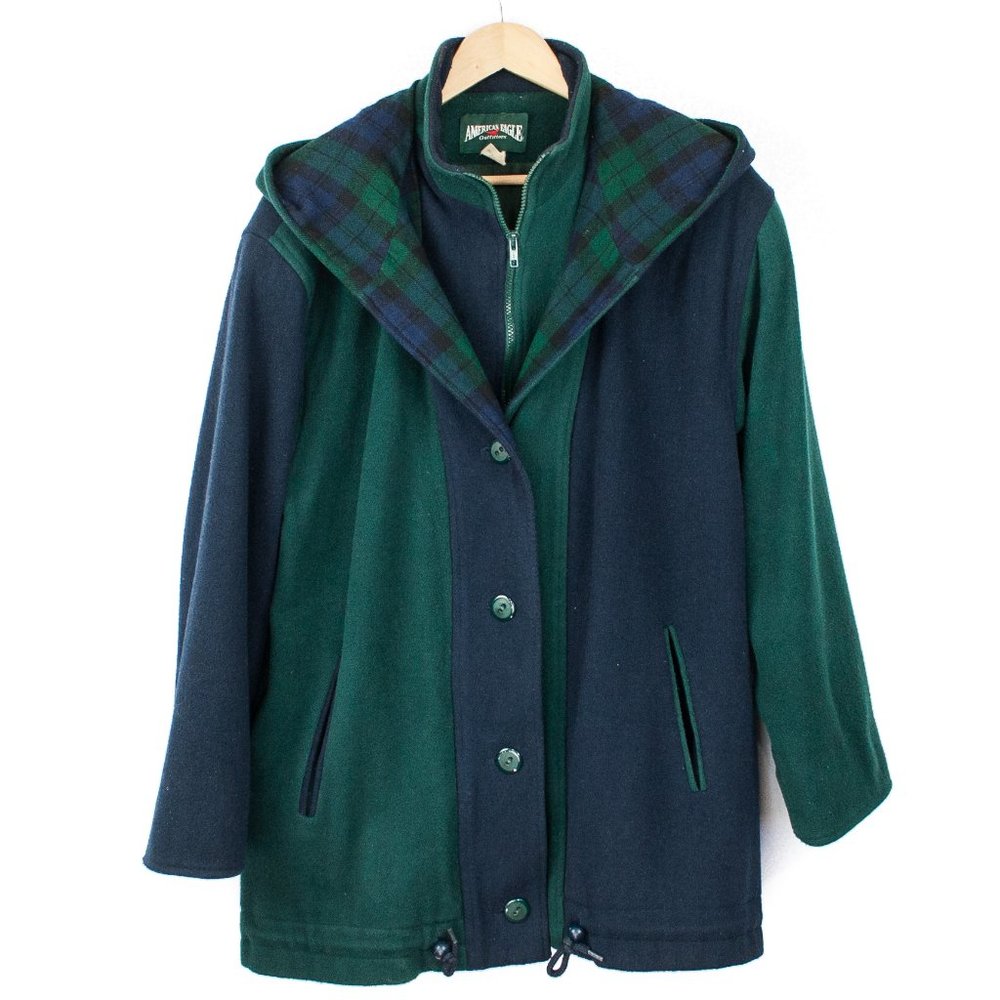 VTG American Eagle | Color Block Wool Coat | 16